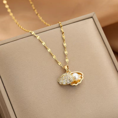 Lilyah Jewelry's 18k Gold plated necklace with a pendant on a beige surface