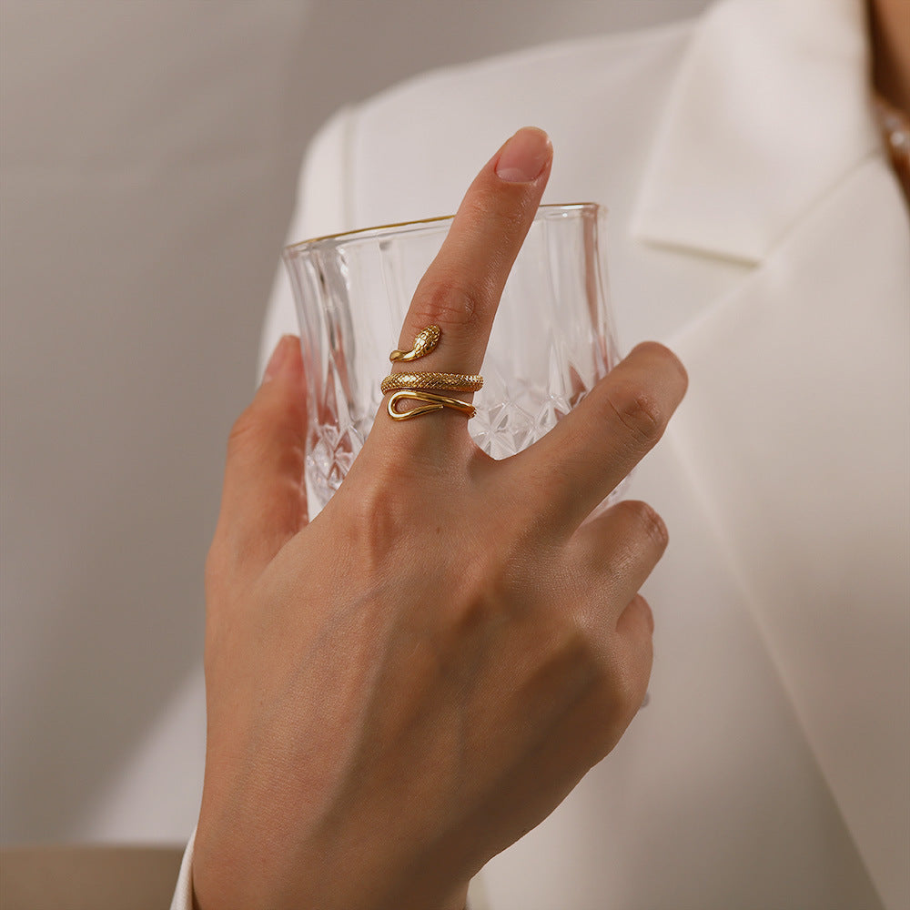 Lilyah Jewelry Gold Plated Ring . Stunning, minimalistic, adjustable, elegant and statement ring. Gift idea for her. Snake Ring 