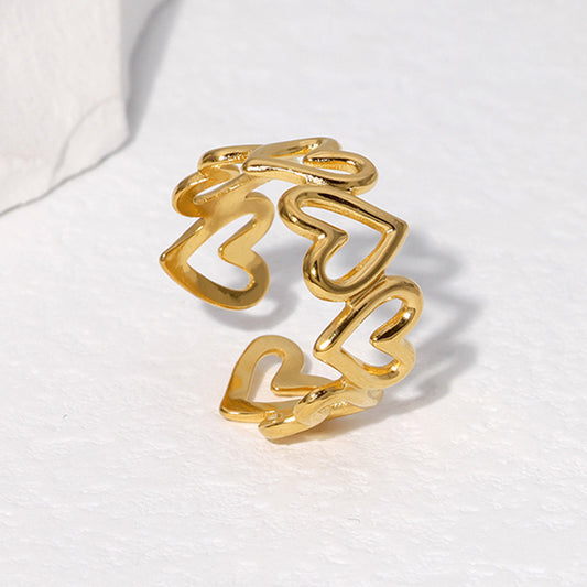 Hearts Ring. Lilyah Jewelry Gold Plated Ring . Stunning, minimalistic, adjustable, elegant and statement ring. Gift idea for her.