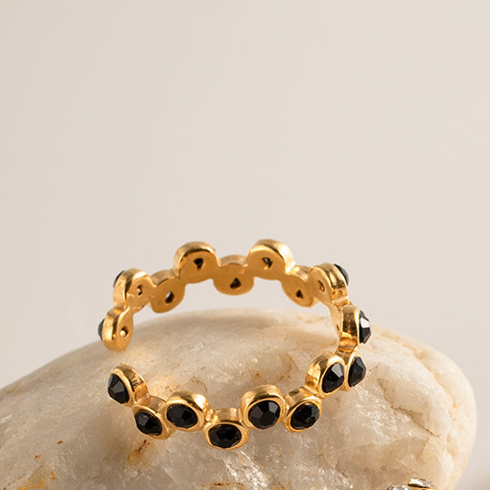 Lilyah Jewelry Gold Plated Ring . Stunning, minimalistic, adjustable, elegant and statement ring. Gift idea for her. Black ring
