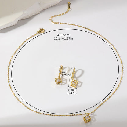 18K Gold Plated Diamond Cube Set - Necklace And Earrings | Waterproof & Anti Tarnish