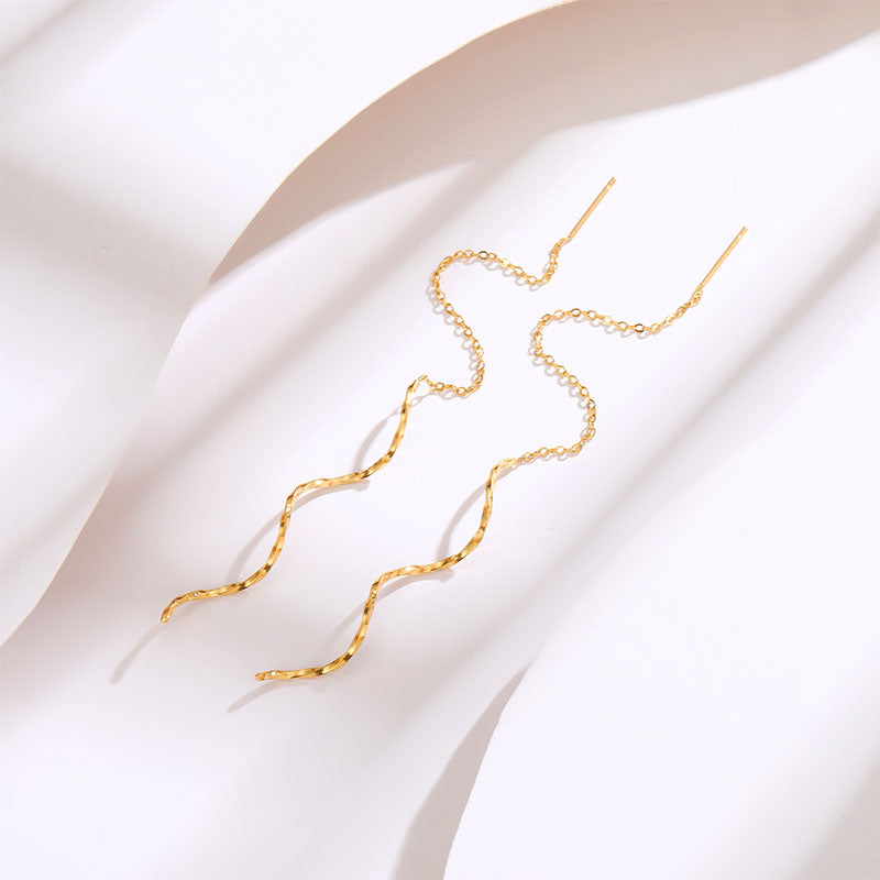 18k Gold Plated Wiggle Chain Earrings - Sieno
