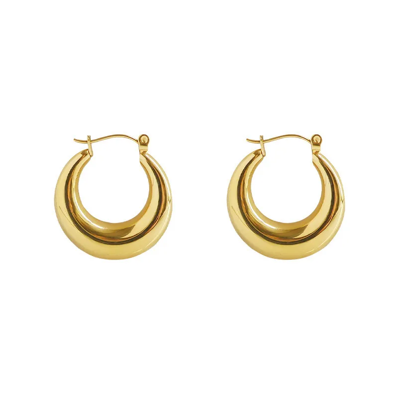 A pair of 18k gold plated chunky hoop earrings on a white background. Lilyah Jewelry Gold Plated Earring. Gift Ideas for her.