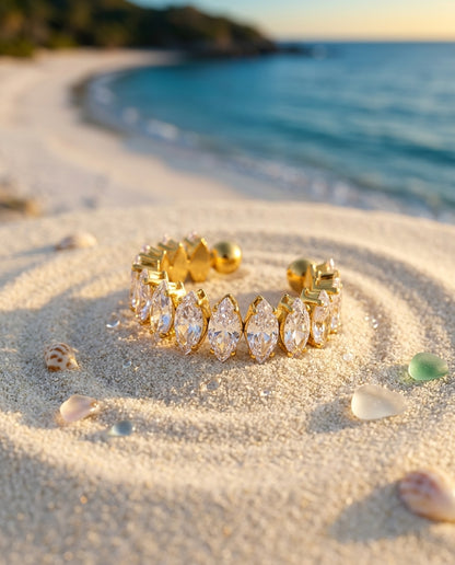 18K Gold Plated Marquise Zircon Statement Adjustable Ring