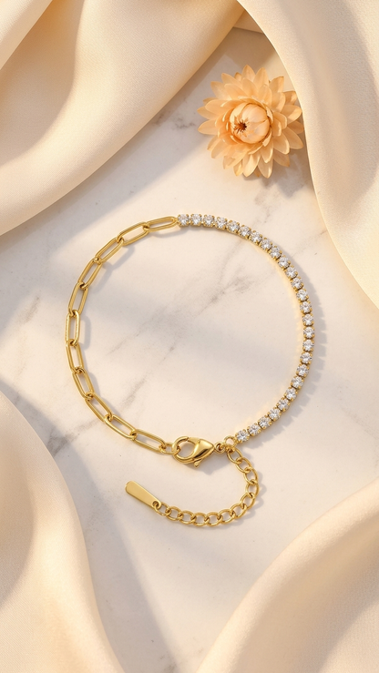 18K Gold Plated Tennis and Link Chain Bracelet