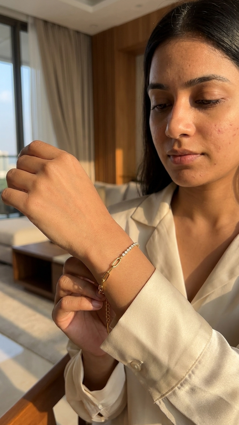 18K Gold Plated Tennis and Link Chain Bracelet
