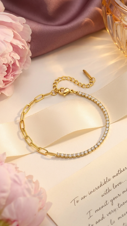 18K Gold Plated Tennis and Link Chain Bracelet