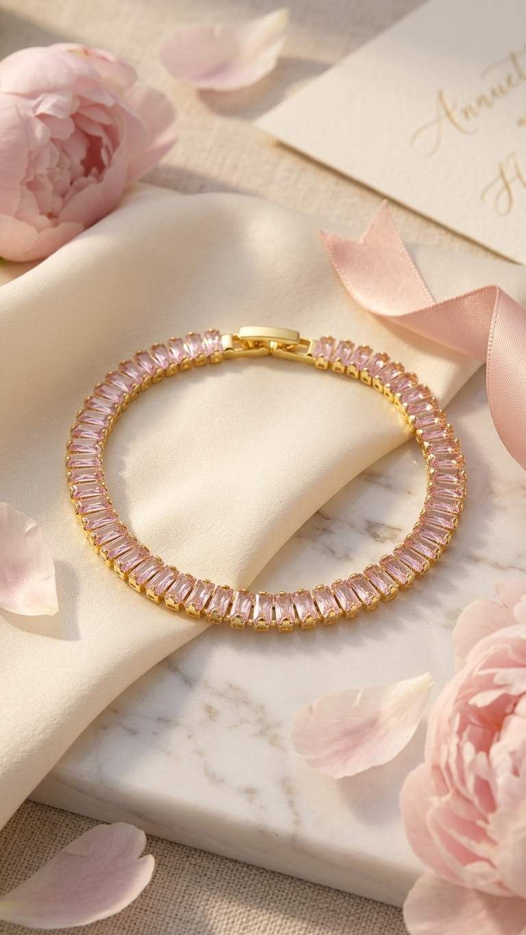 18K Gold Plated Tennis Bracelet - Blush Pink