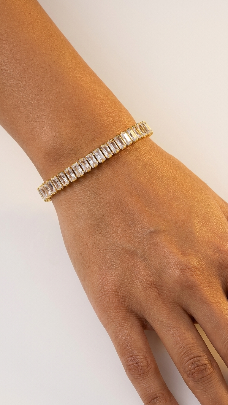 18K Gold Plated Tennis Bracelet - White Stones