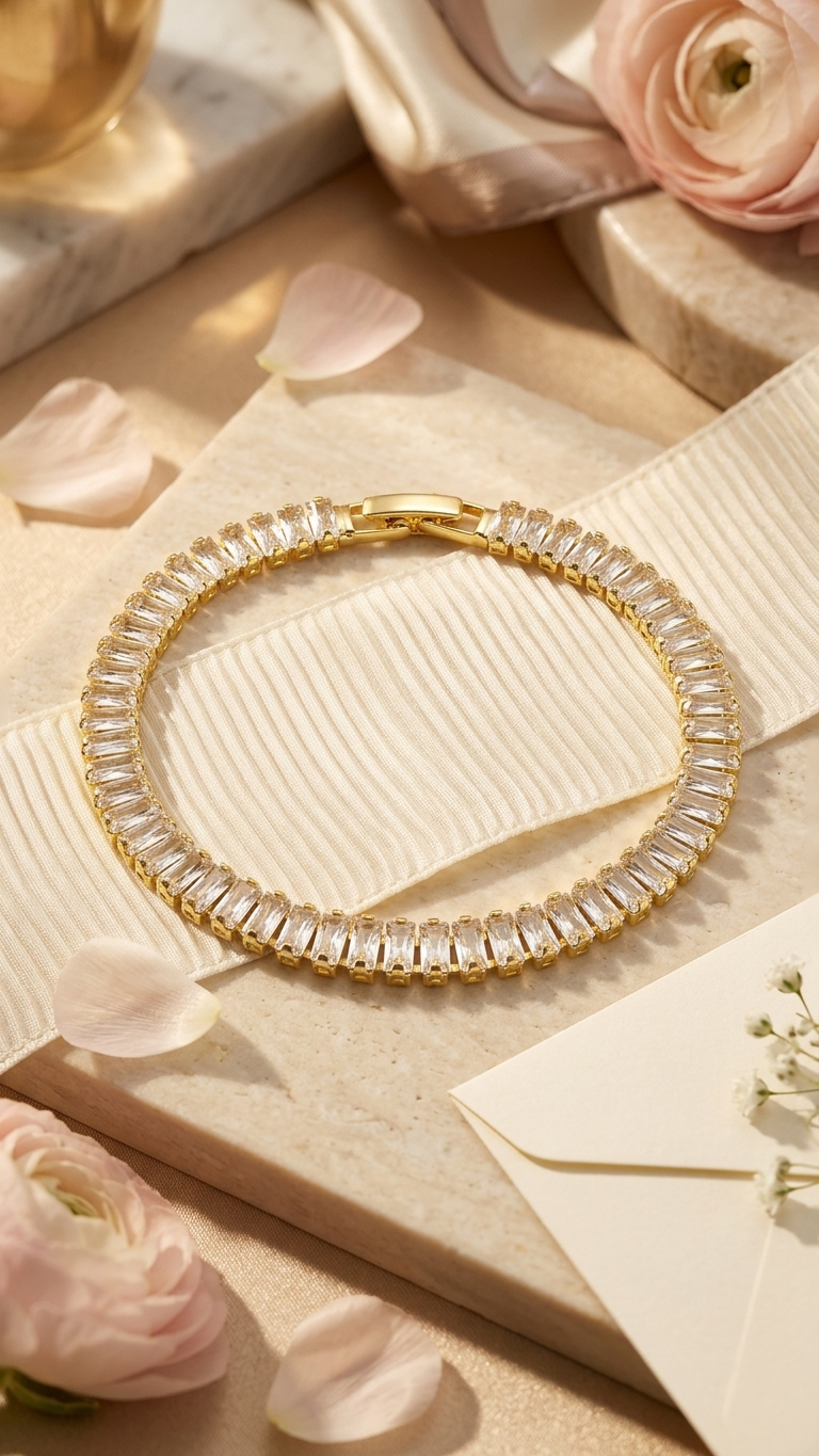 18K Gold Plated Tennis Bracelet - White Stones