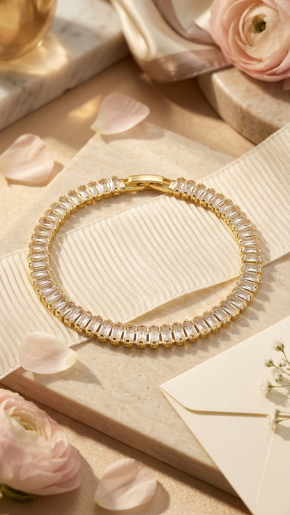 18K Gold Plated Tennis Bracelet - White Stones