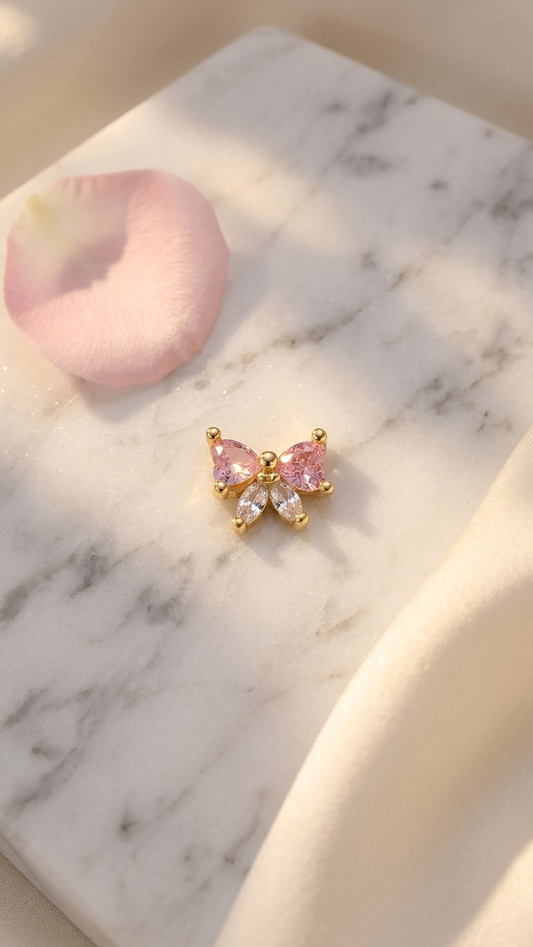 18K Gold Plated Little Pink Bow Ear Piercing Stud