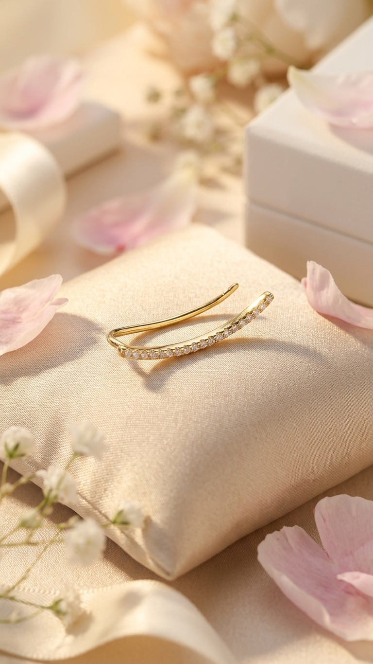 18K Gold Plated Upper Lobe Ear Piercing - Diamond Curves Ear Piercing