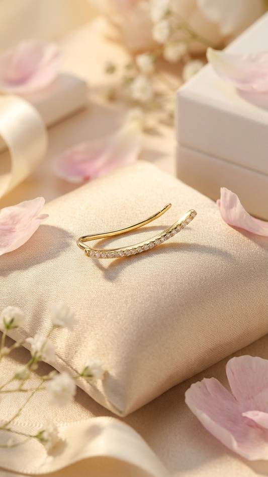 18K Gold Plated Upper Lobe Ear Piercing - Diamond Curves Ear Piercing