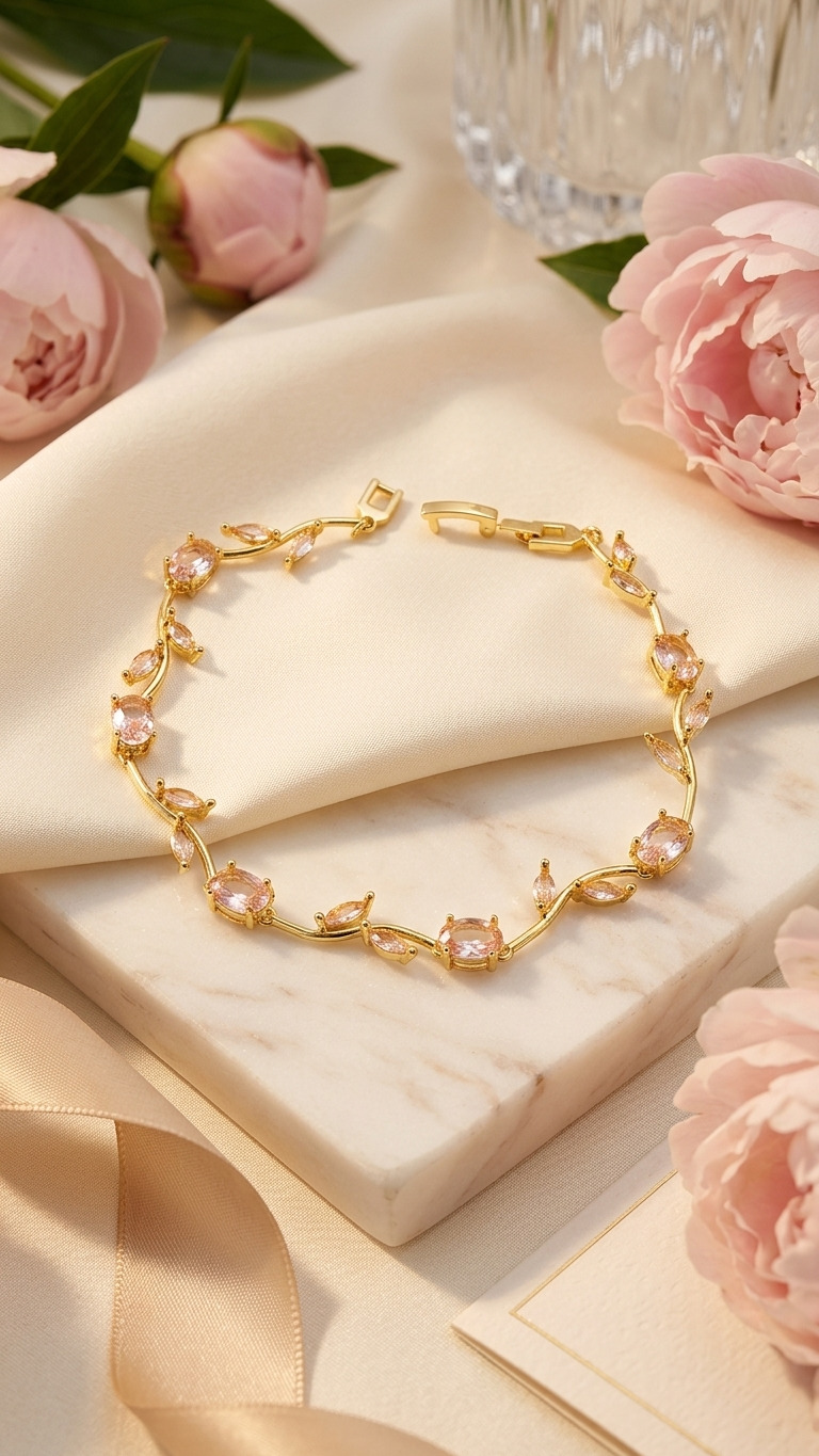 18K Gold Plated Pink Tulip Bracelet - Pinterest Inspired Bracelet