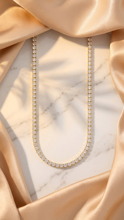 18K Gold Plated Zircon Tennis Necklace - 3mm